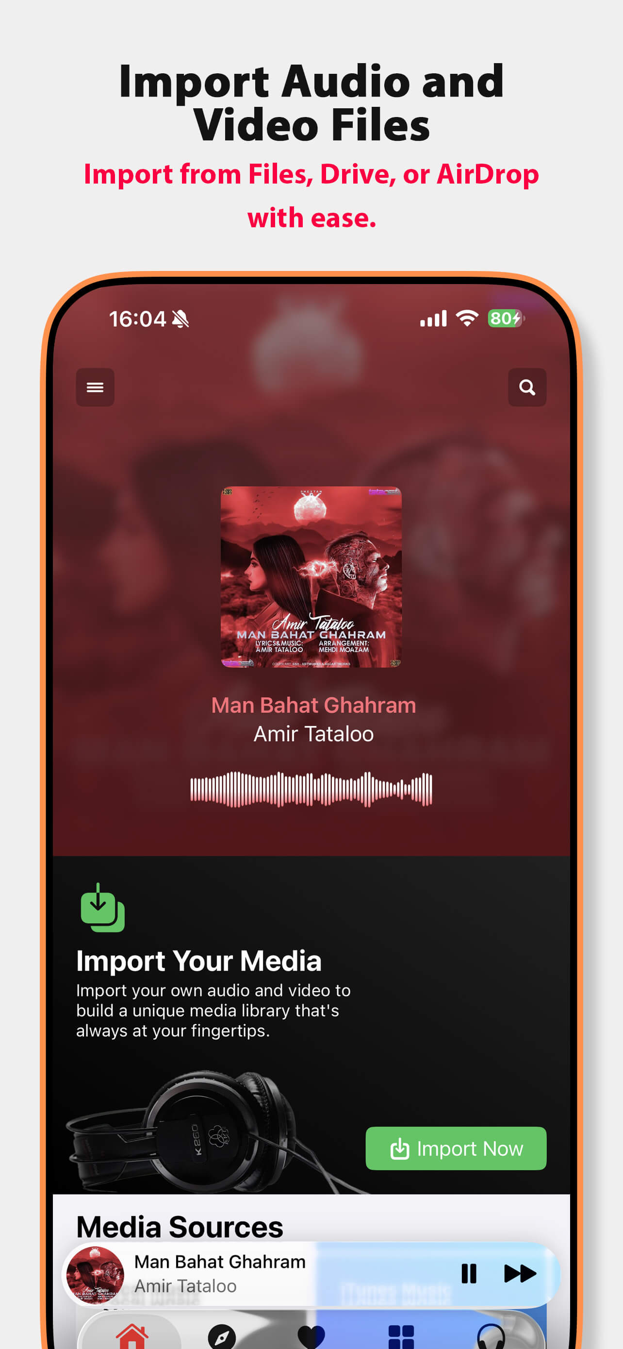 Import audio and video files into Music IR from Files, iCloud Drive or AirDrop
