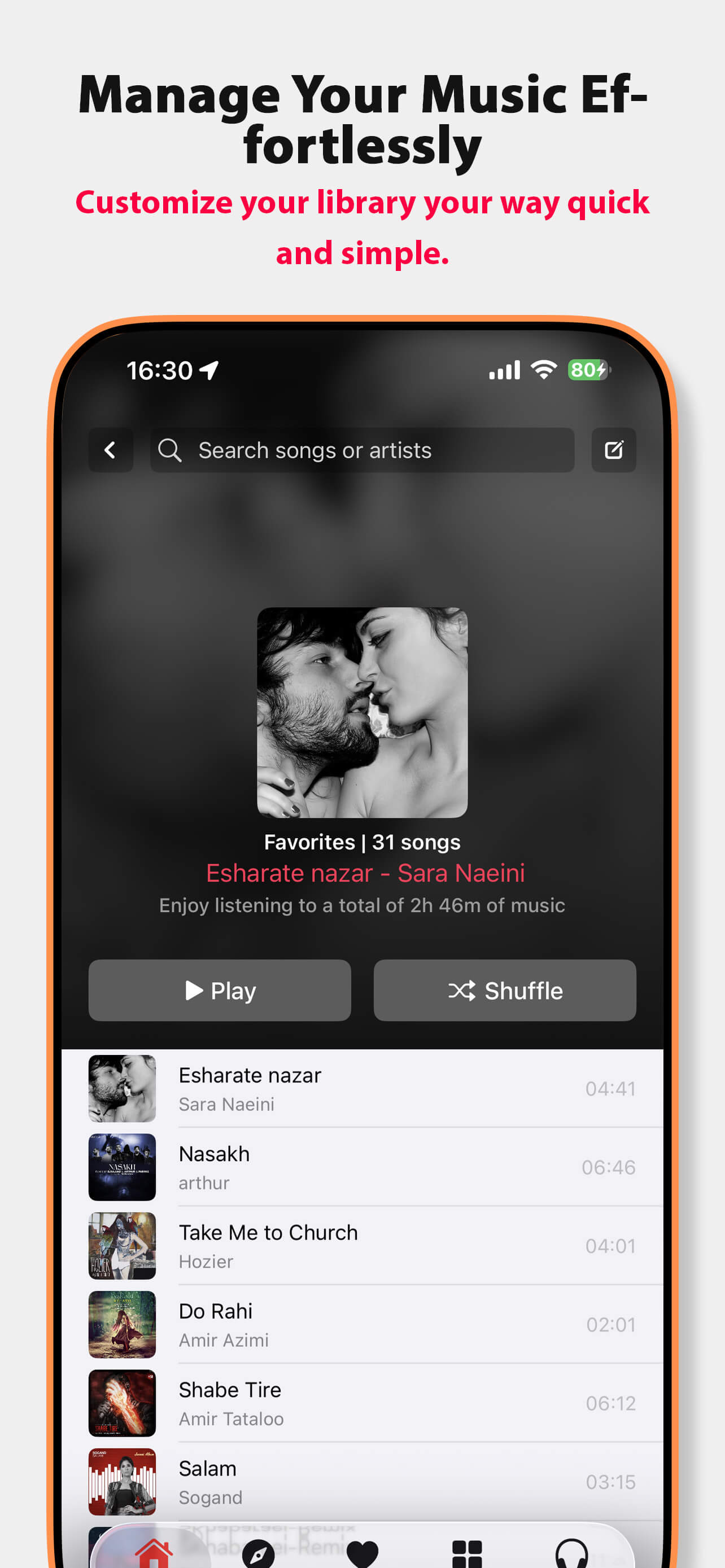 Manage your music library effortlessly with Music IR search and favorites