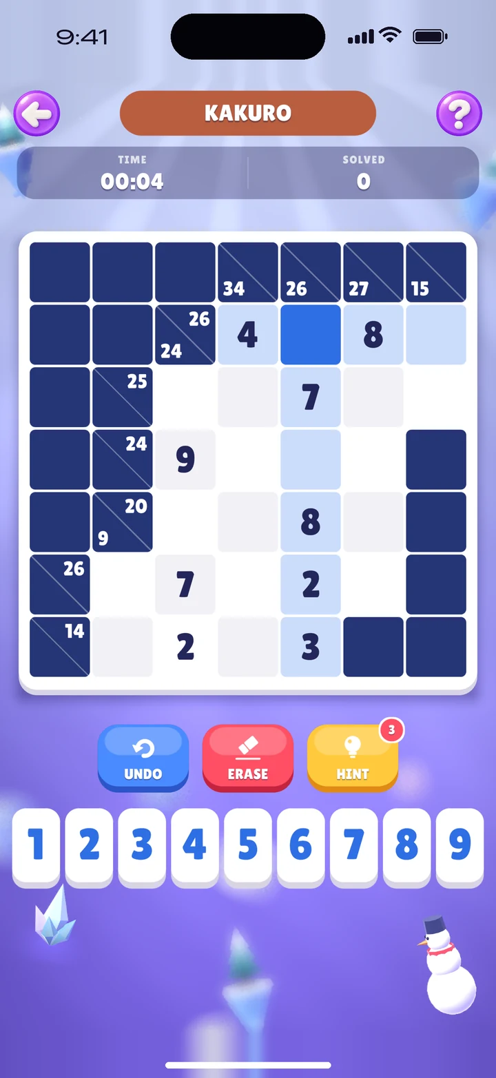 A Kakuro puzzle