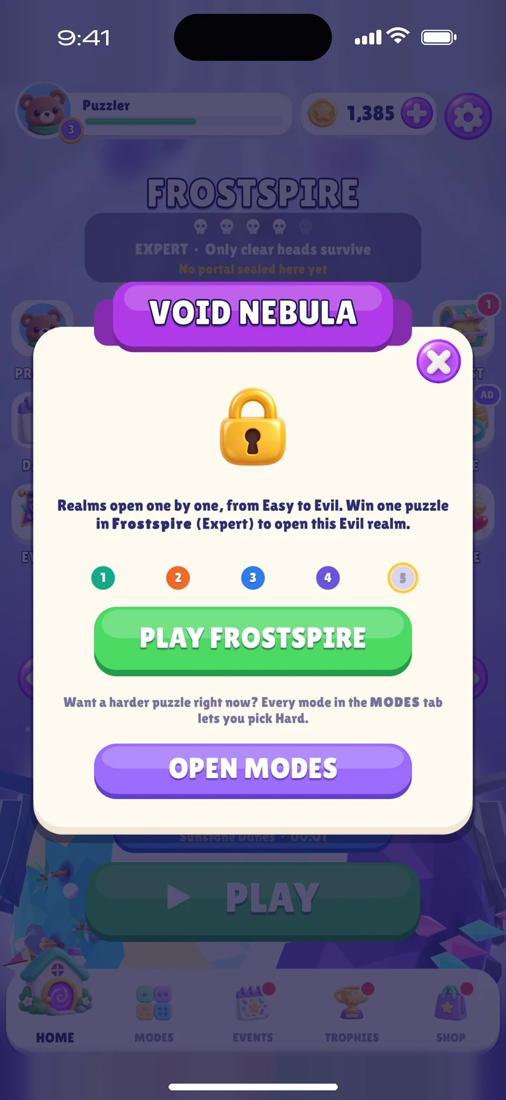 Void Nebula, the last world, unlocks after a win in Frostspire