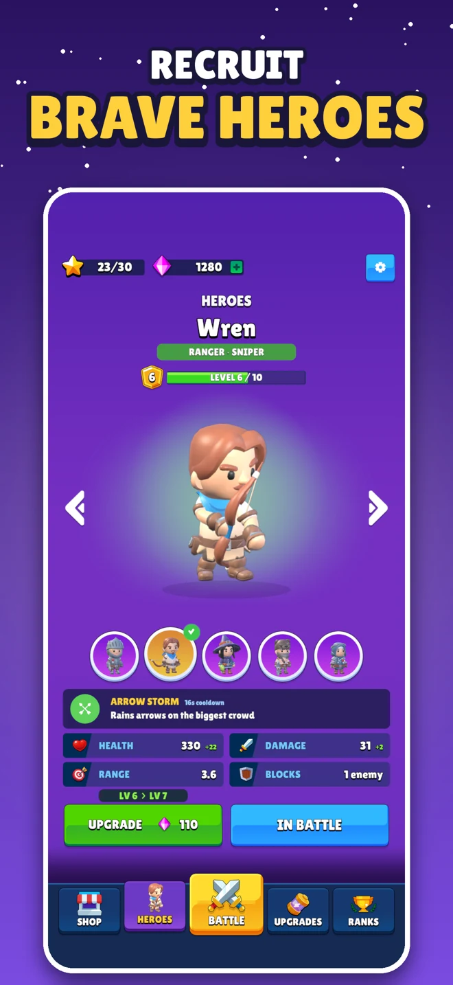 Hero selection in Tiny Bastion